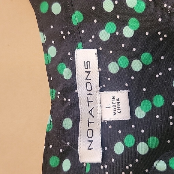 Notations, Size L Black with Green Polka Dot Button Down Roll Tab Sleeve Shirt - Picture 11 of 11